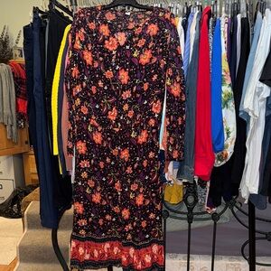 Old Navy Black and Red Floral Long Sleeve Dress